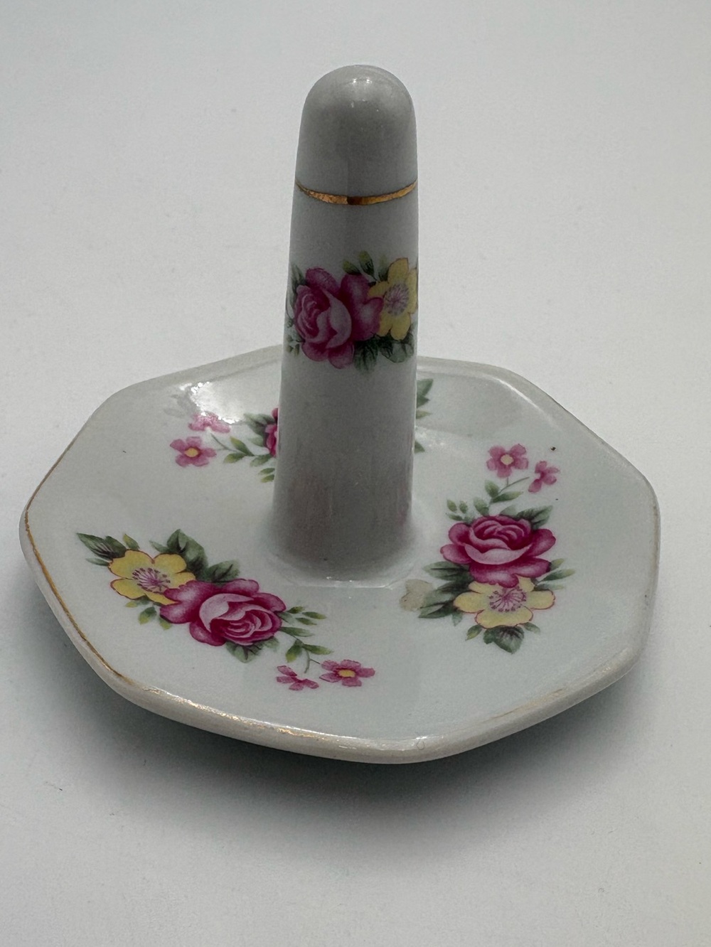 Vintage Porcelain Floral Ring Holder - Pink & Yellow Roses